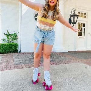 Unique vintage paper bag chambray shorts